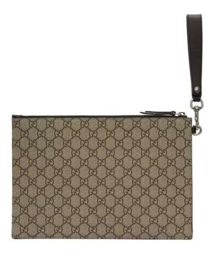 Gucci Beige GG Supreme Clutch Pouch Luxury Designer Wristlet Tiger best Deal in US.